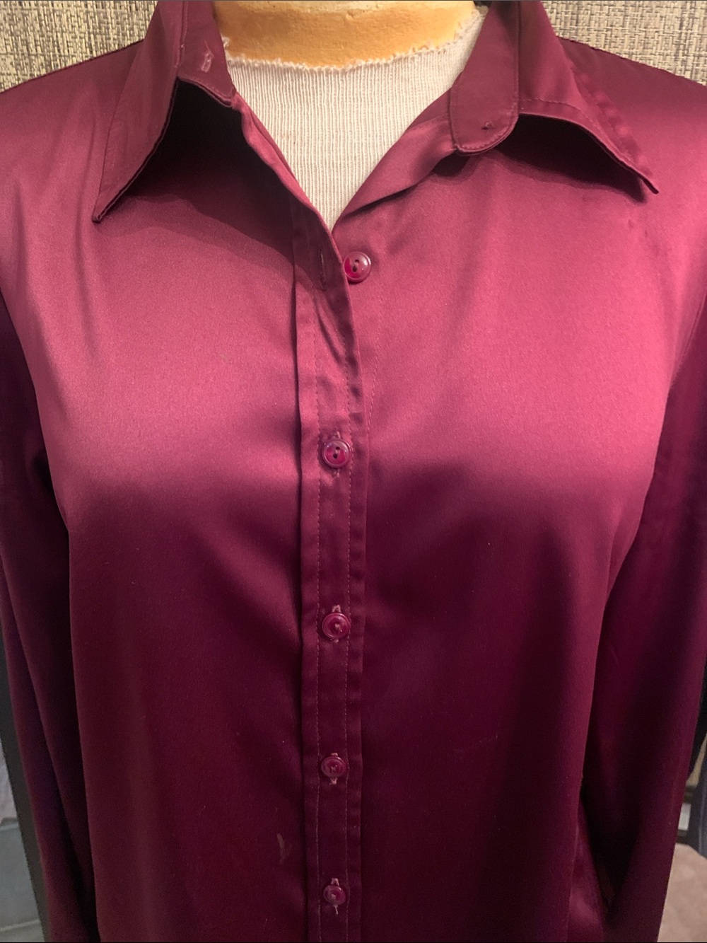 Apostrophe Satin Button-Down Blouse in Plum